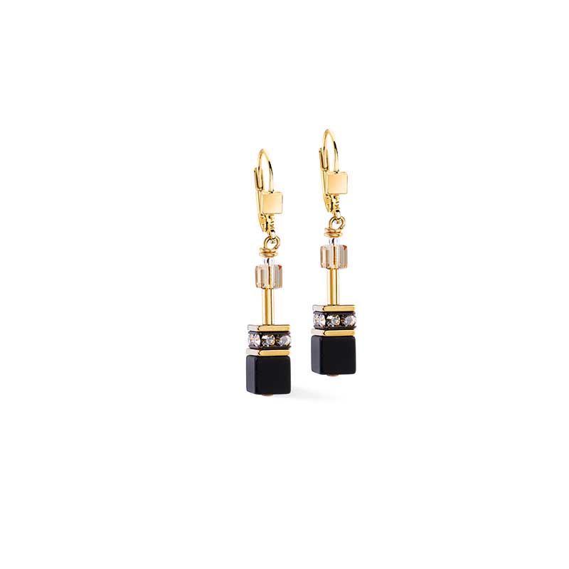 Coeur de Lion GeoCube® Natural Onyx & Gold Earrings